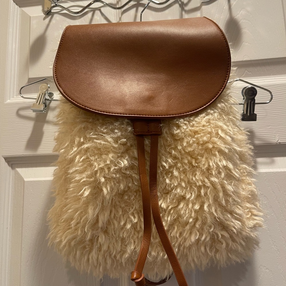 Brown and Cream Shearling Backpack. Forever 21